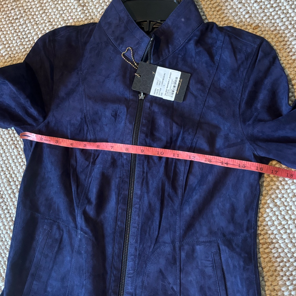Suede Lambskin Leather Jacket Navy Valiant Paris Zip Up blazer coat NWT NEW - Picture 7 of 11